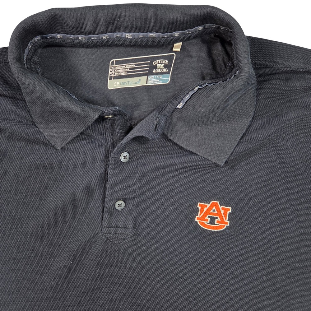 Auburn Tigers Polo Shirt Mens XXL Navy Blue Cutter & Buck CB DryTec Pique Logo